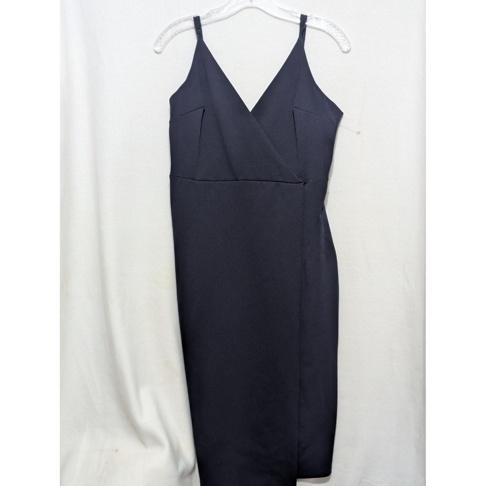Sequin Hearts Navy Blue Wrap Front V-Neck Cocktail Dress Size 9 Bodycon Midi
